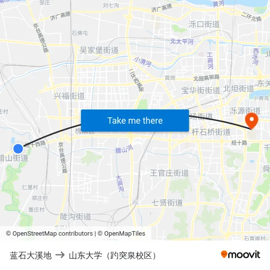 蓝石大溪地 to 山东大学（趵突泉校区） map