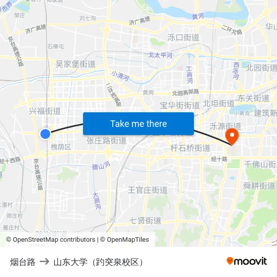 烟台路 to 山东大学（趵突泉校区） map