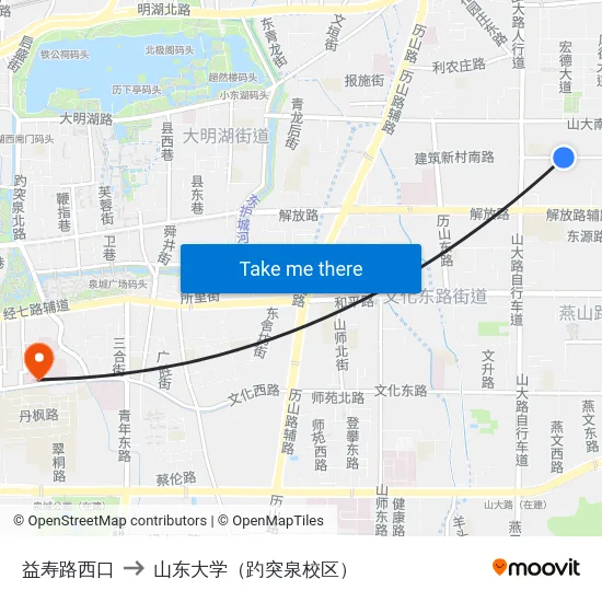 益寿路西口 to 山东大学（趵突泉校区） map