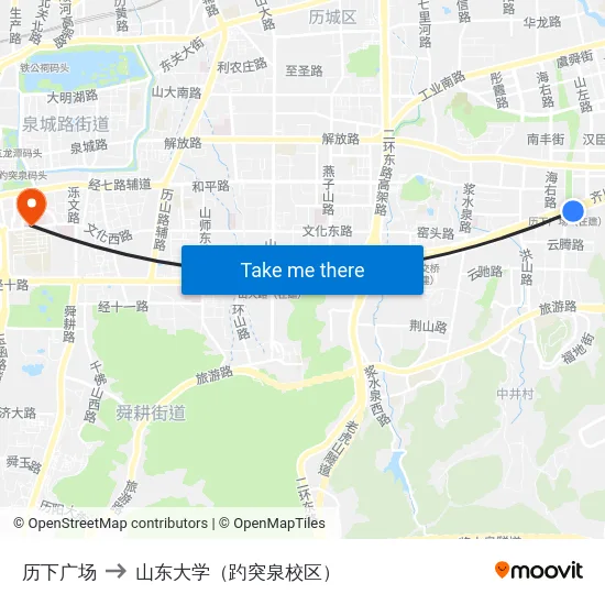 历下广场 to 山东大学（趵突泉校区） map