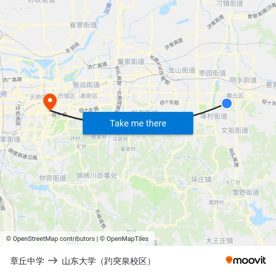 章丘中学 to 山东大学（趵突泉校区） map