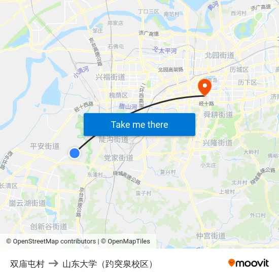 双庙屯村 to 山东大学（趵突泉校区） map