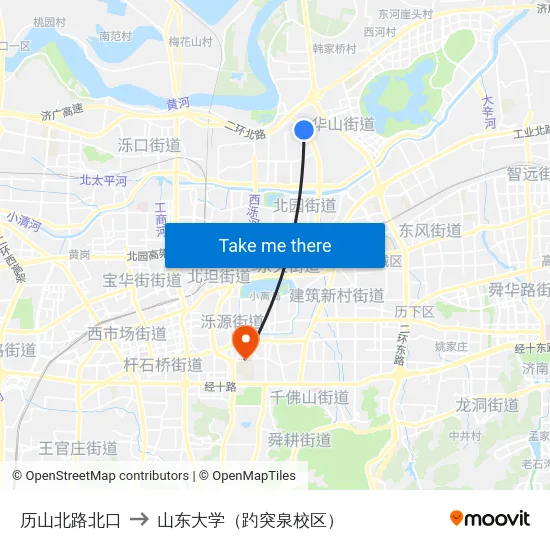 历山北路北口 to 山东大学（趵突泉校区） map