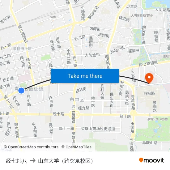 经七纬八 to 山东大学（趵突泉校区） map