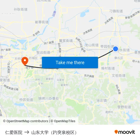 仁爱医院 to 山东大学（趵突泉校区） map