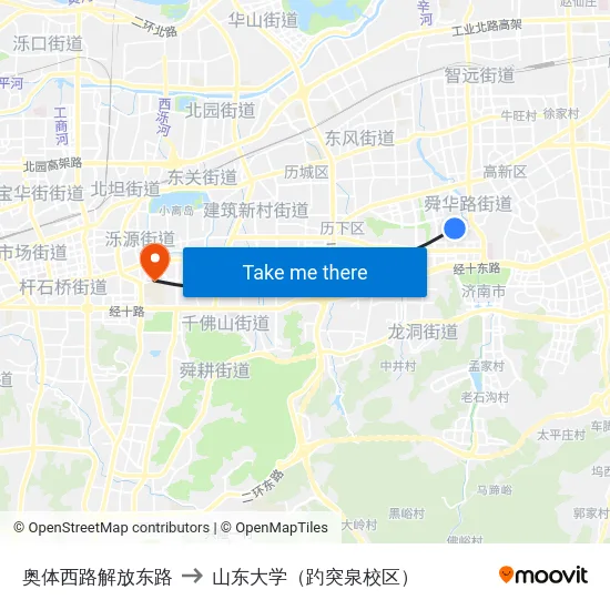 奥体西路解放东路 to 山东大学（趵突泉校区） map