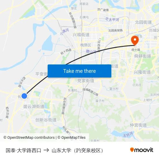 国泰·大学路西口 to 山东大学（趵突泉校区） map