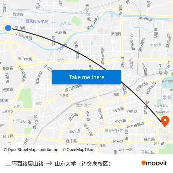 二环西路粟山路 to 山东大学（趵突泉校区） map