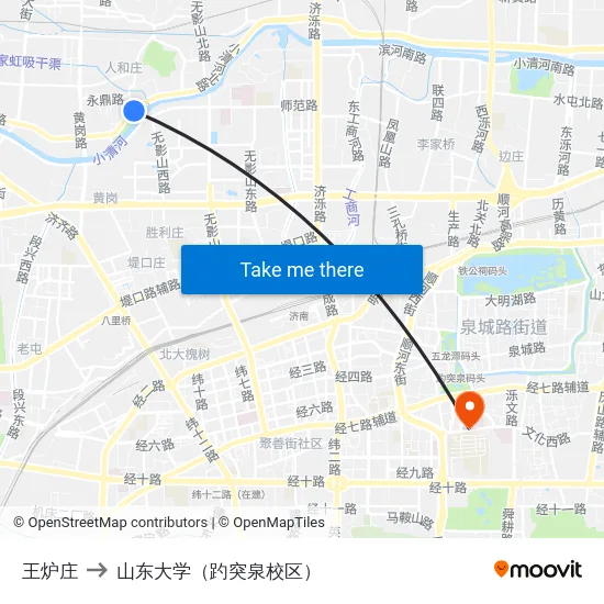王炉庄 to 山东大学（趵突泉校区） map