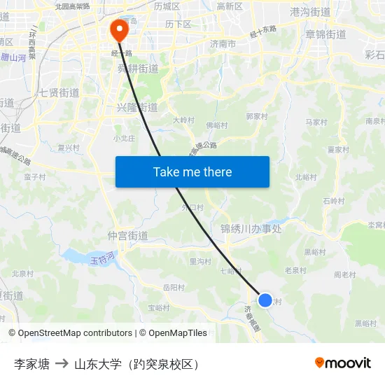 李家塘 to 山东大学（趵突泉校区） map