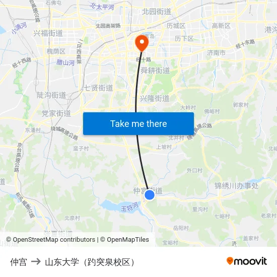 仲宫 to 山东大学（趵突泉校区） map