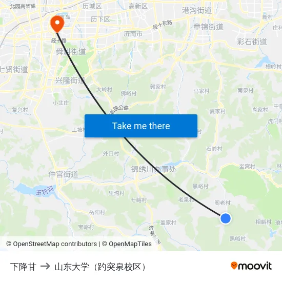 下降甘 to 山东大学（趵突泉校区） map