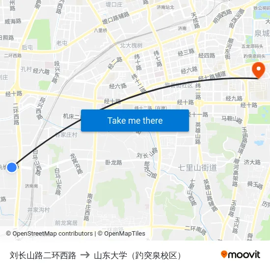 刘长山路二环西路 to 山东大学（趵突泉校区） map