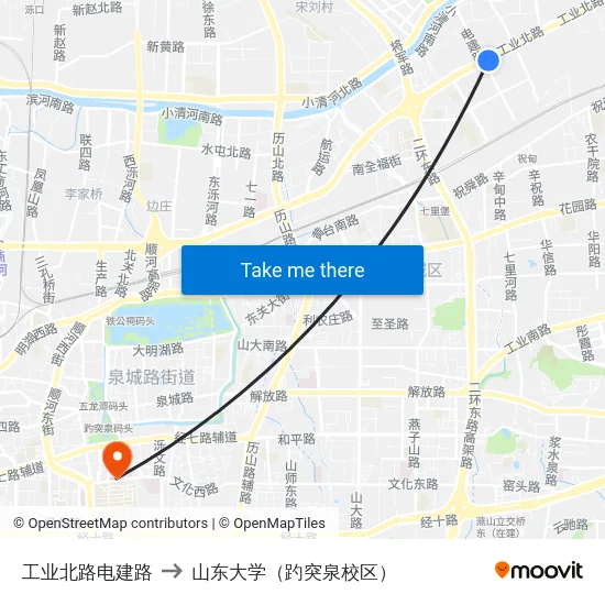 工业北路电建路 to 山东大学（趵突泉校区） map