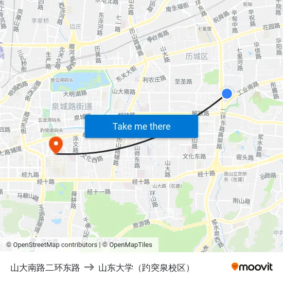 山大南路二环东路 to 山东大学（趵突泉校区） map