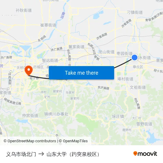 义乌市场北门 to 山东大学（趵突泉校区） map
