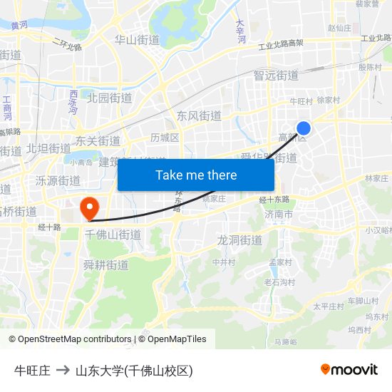 牛旺庄 to 山东大学(千佛山校区) map