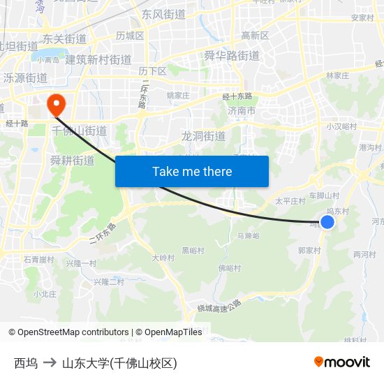西坞 to 山东大学(千佛山校区) map