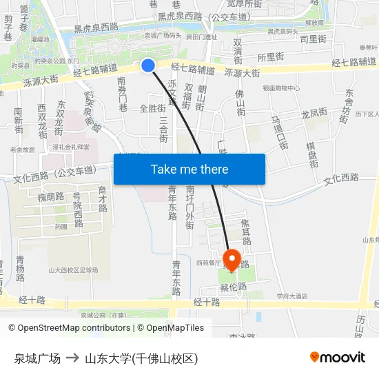 泉城广场 to 山东大学(千佛山校区) map