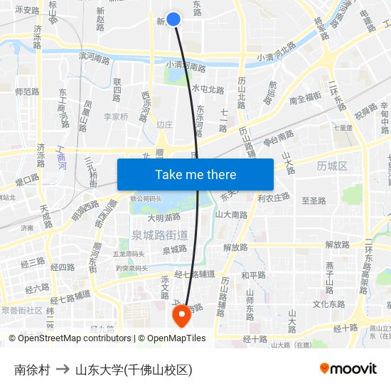 南徐村 to 山东大学(千佛山校区) map