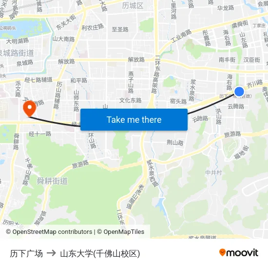 历下广场 to 山东大学(千佛山校区) map