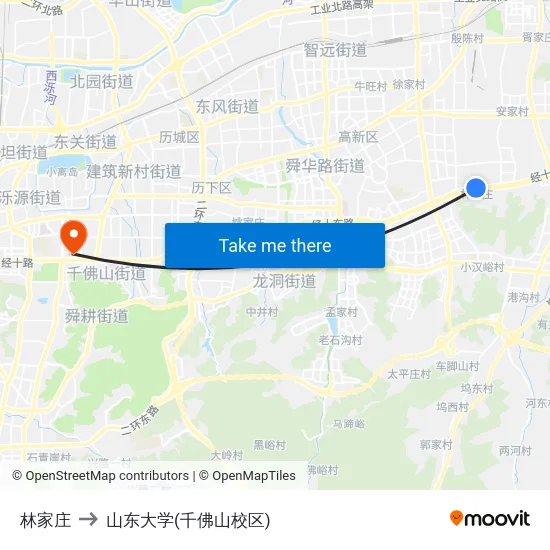 林家庄 to 山东大学(千佛山校区) map