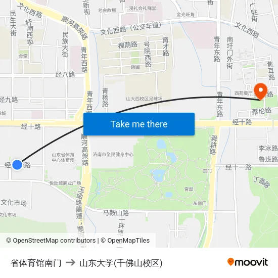 省体育馆南门 to 山东大学(千佛山校区) map