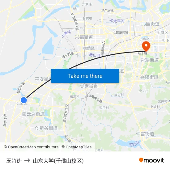 玉符街 to 山东大学(千佛山校区) map