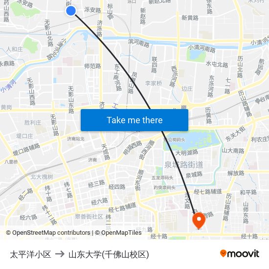 太平洋小区 to 山东大学(千佛山校区) map