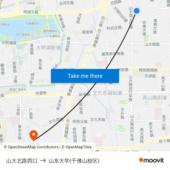 山大北路西口 to 山东大学(千佛山校区) map