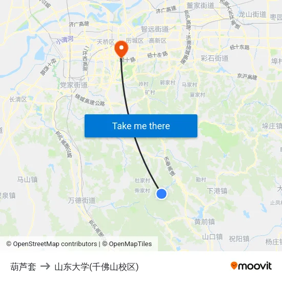 葫芦套 to 山东大学(千佛山校区) map