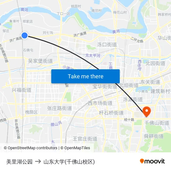 美里湖公园 to 山东大学(千佛山校区) map