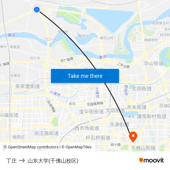 丁庄 to 山东大学(千佛山校区) map