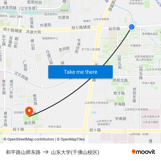 和平路山师东路 to 山东大学(千佛山校区) map