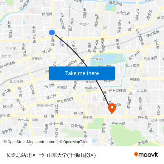 长途总站北区 to 山东大学(千佛山校区) map
