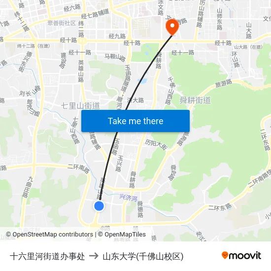 十六里河街道办事处 to 山东大学(千佛山校区) map