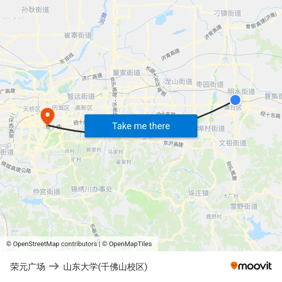 荣元广场 to 山东大学(千佛山校区) map