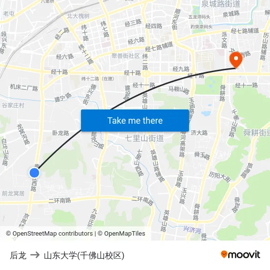 后龙 to 山东大学(千佛山校区) map