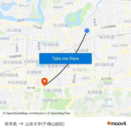 裕辛苑 to 山东大学(千佛山校区) map