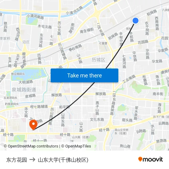 东方花园 to 山东大学(千佛山校区) map