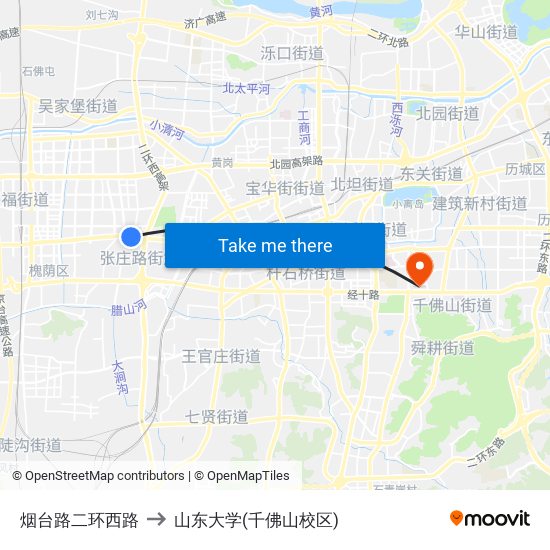 烟台路二环西路 to 山东大学(千佛山校区) map