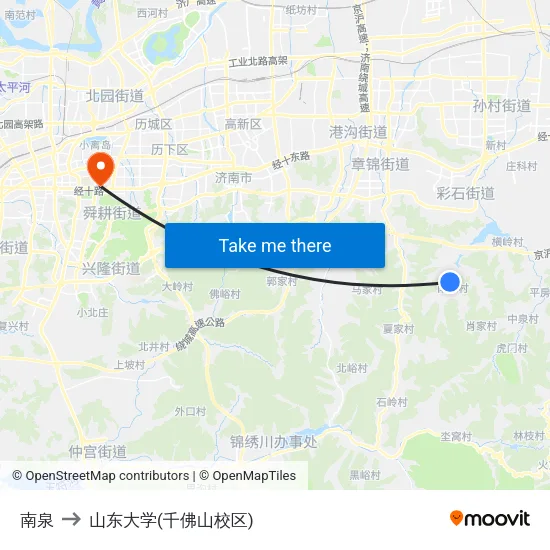 南泉 to 山东大学(千佛山校区) map