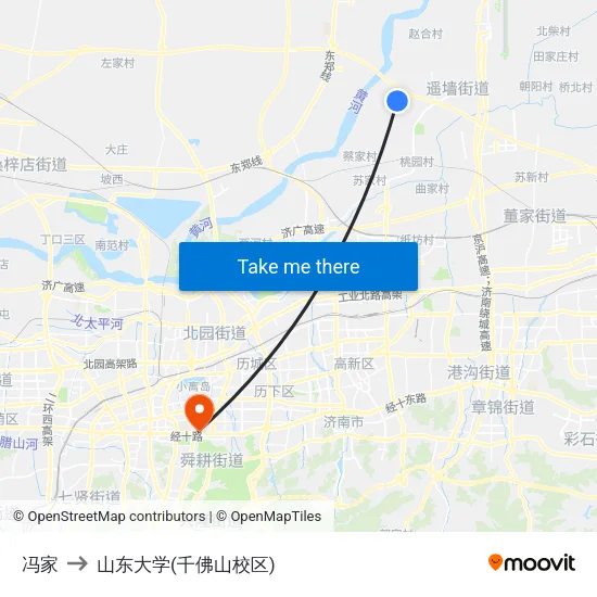 冯家 to 山东大学(千佛山校区) map