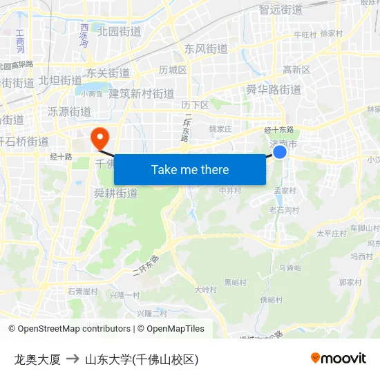龙奥大厦 to 山东大学(千佛山校区) map