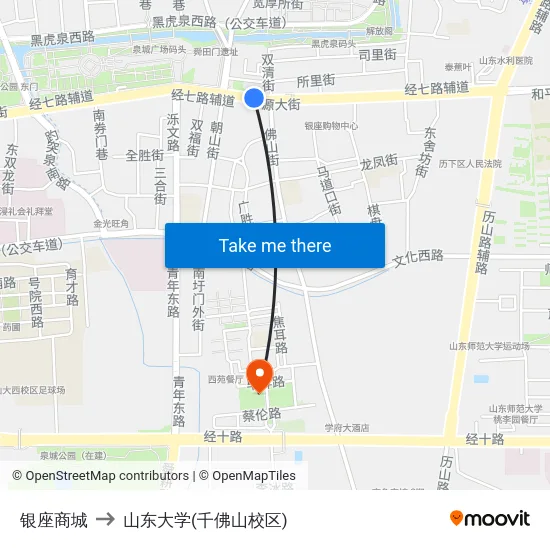 银座商城 to 山东大学(千佛山校区) map