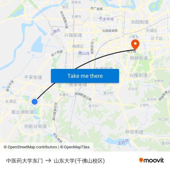 中医药大学东门 to 山东大学(千佛山校区) map