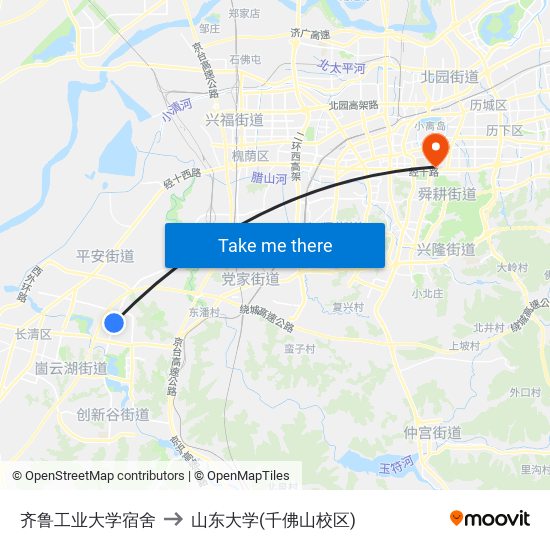 齐鲁工业大学宿舍 to 山东大学(千佛山校区) map