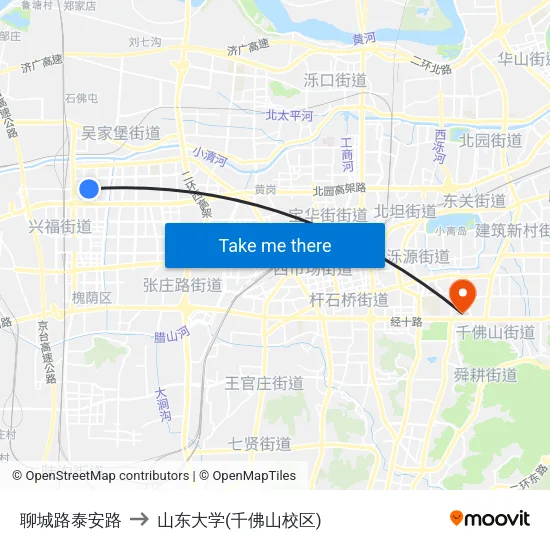 聊城路泰安路 to 山东大学(千佛山校区) map