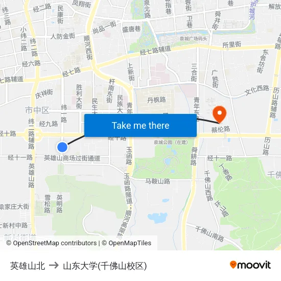 英雄山北 to 山东大学(千佛山校区) map