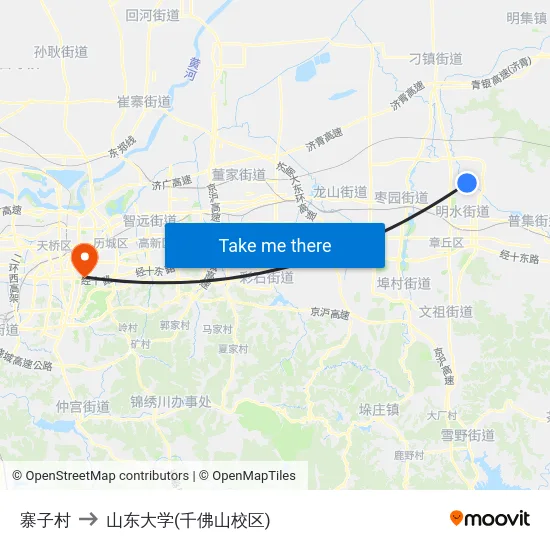 寨子村 to 山东大学(千佛山校区) map